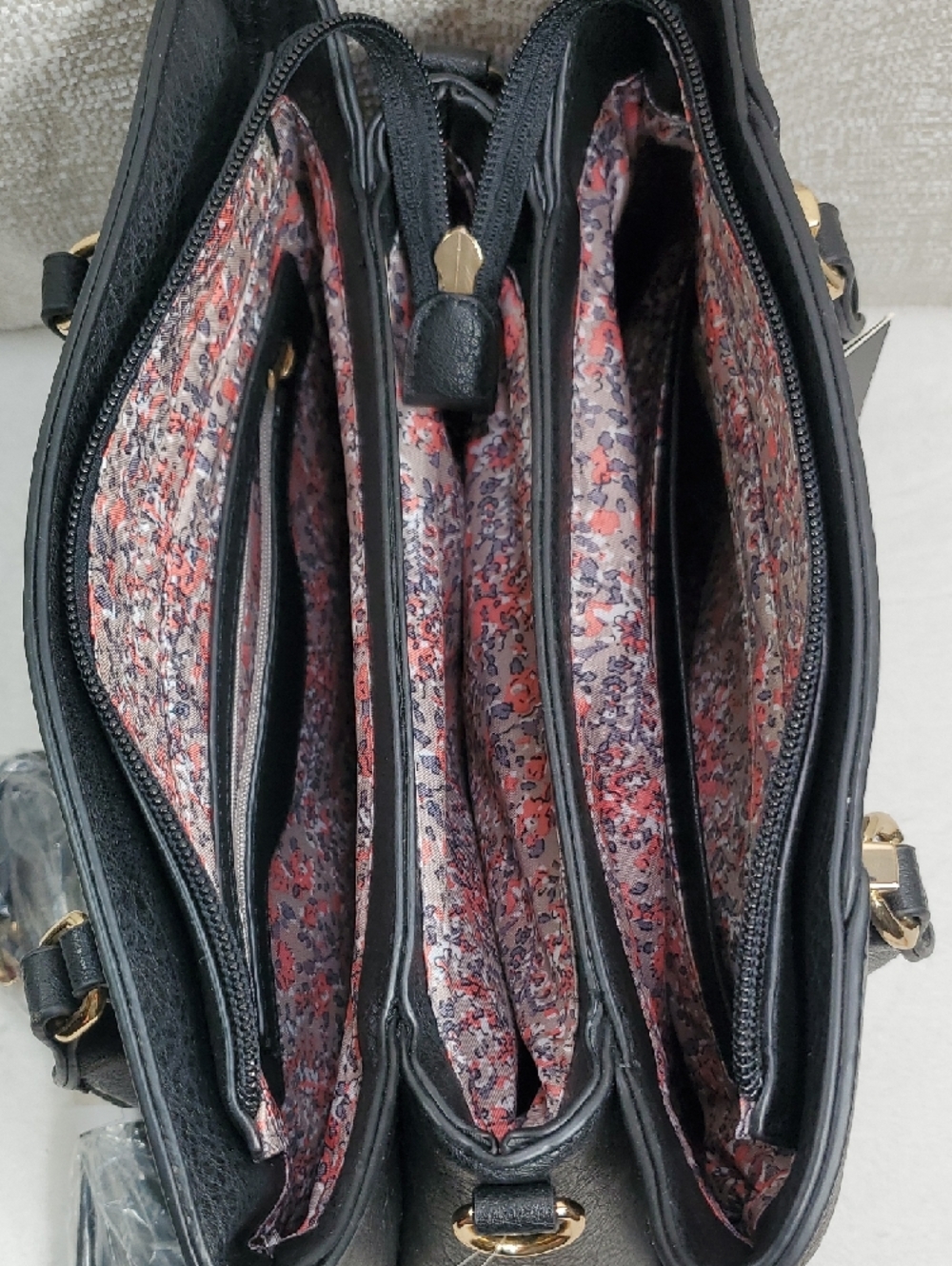 Isabella Leather Double Handled Black Satchel Handbag NWT - Picture 8 of 11